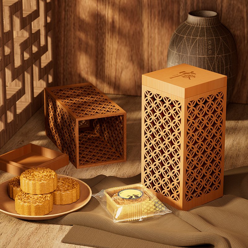custom laser cut wooden mooncake box for hotel